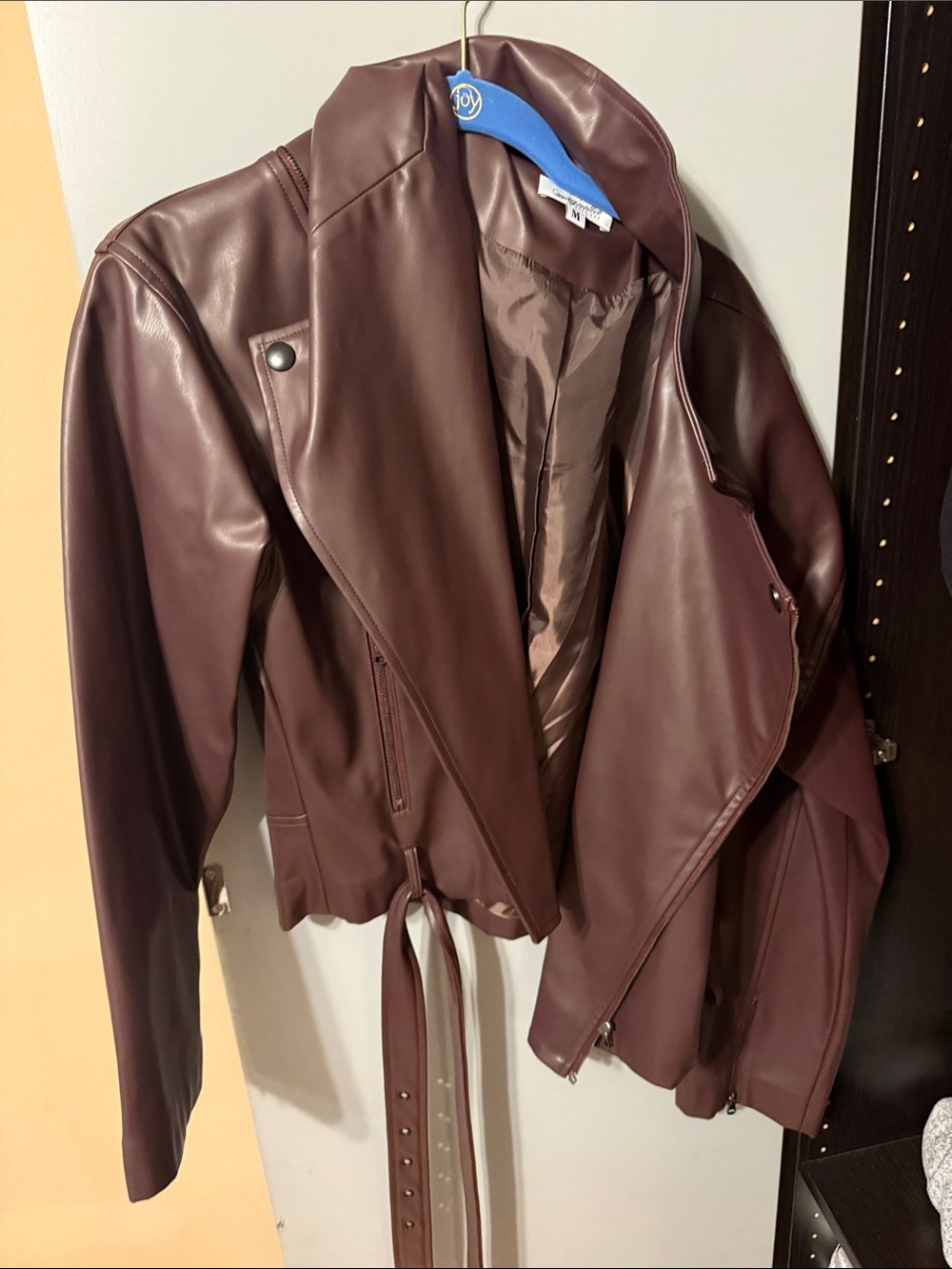 Women’s Faux Leather Moto Jacket - Wine